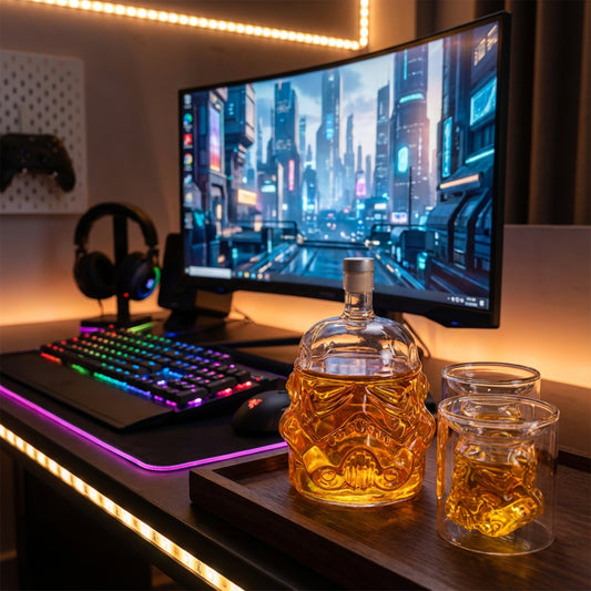 Stormtrooper Helmet Whiskey Decanter Set – 750ml Glass Bottle with 2 Double-Wall Glasses