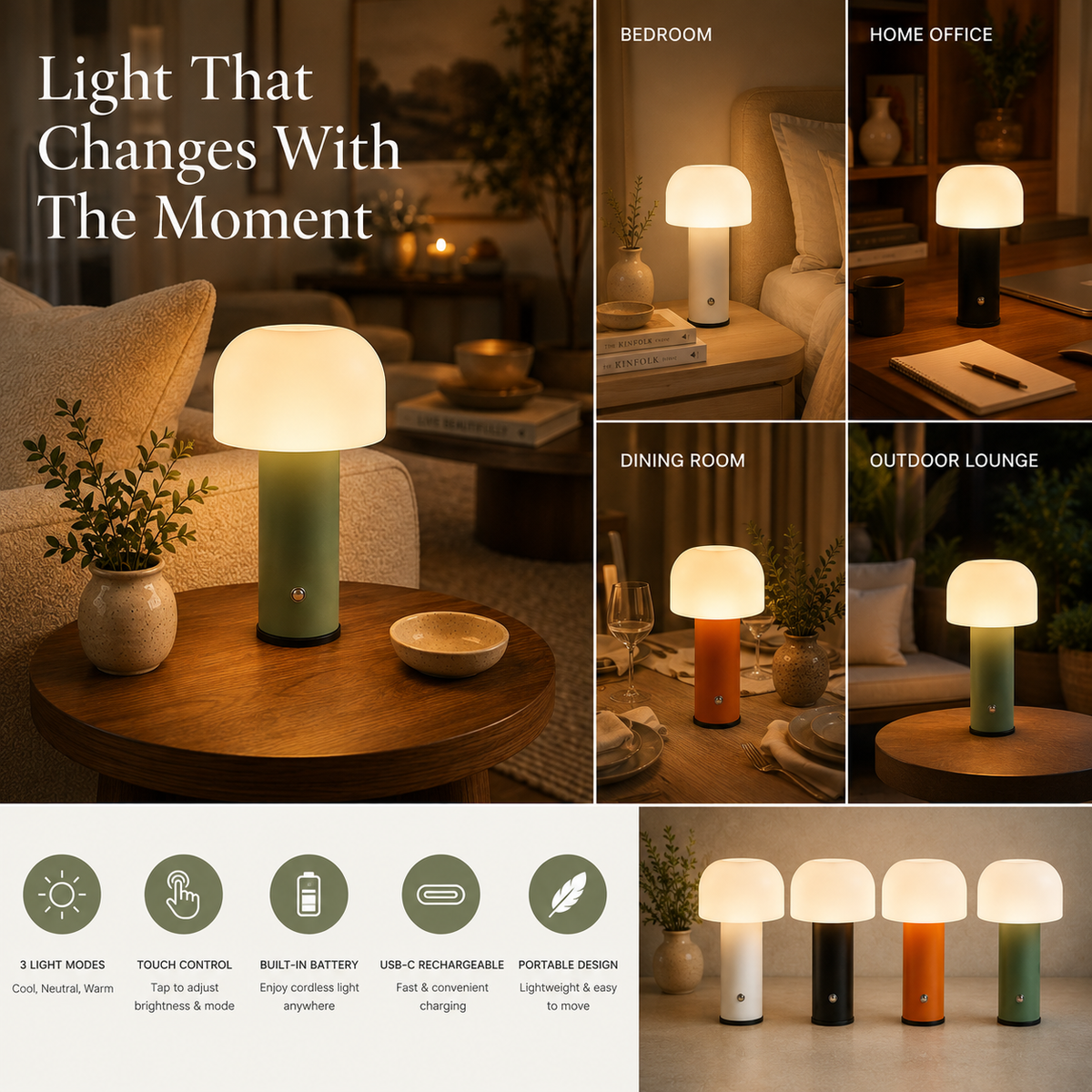 Mushroom Glow Rechargeable Table Lamp
