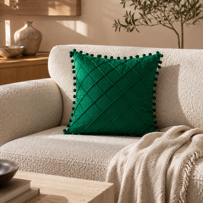 Diamond Stitch Pom-Pom Decorative Cushion Cover