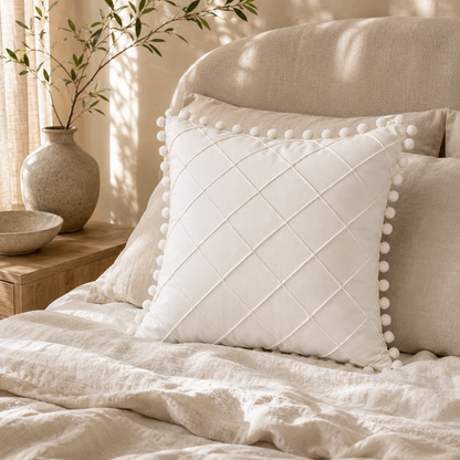 Diamond Stitch Pom-Pom Decorative Cushion Cover
