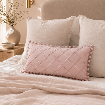 Diamond Stitch Pom-Pom Decorative Cushion Cover