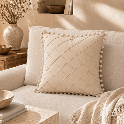 Diamond Stitch Pom-Pom Decorative Cushion Cover