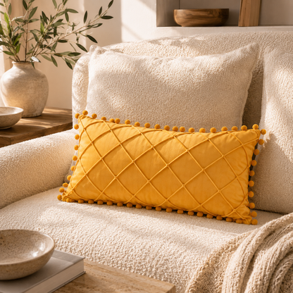 Diamond Stitch Pom-Pom Decorative Cushion Cover