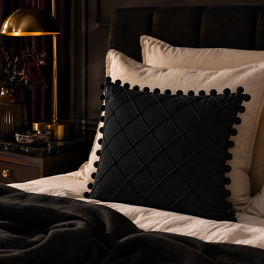 Diamond Stitch Pom-Pom Decorative Cushion Cover