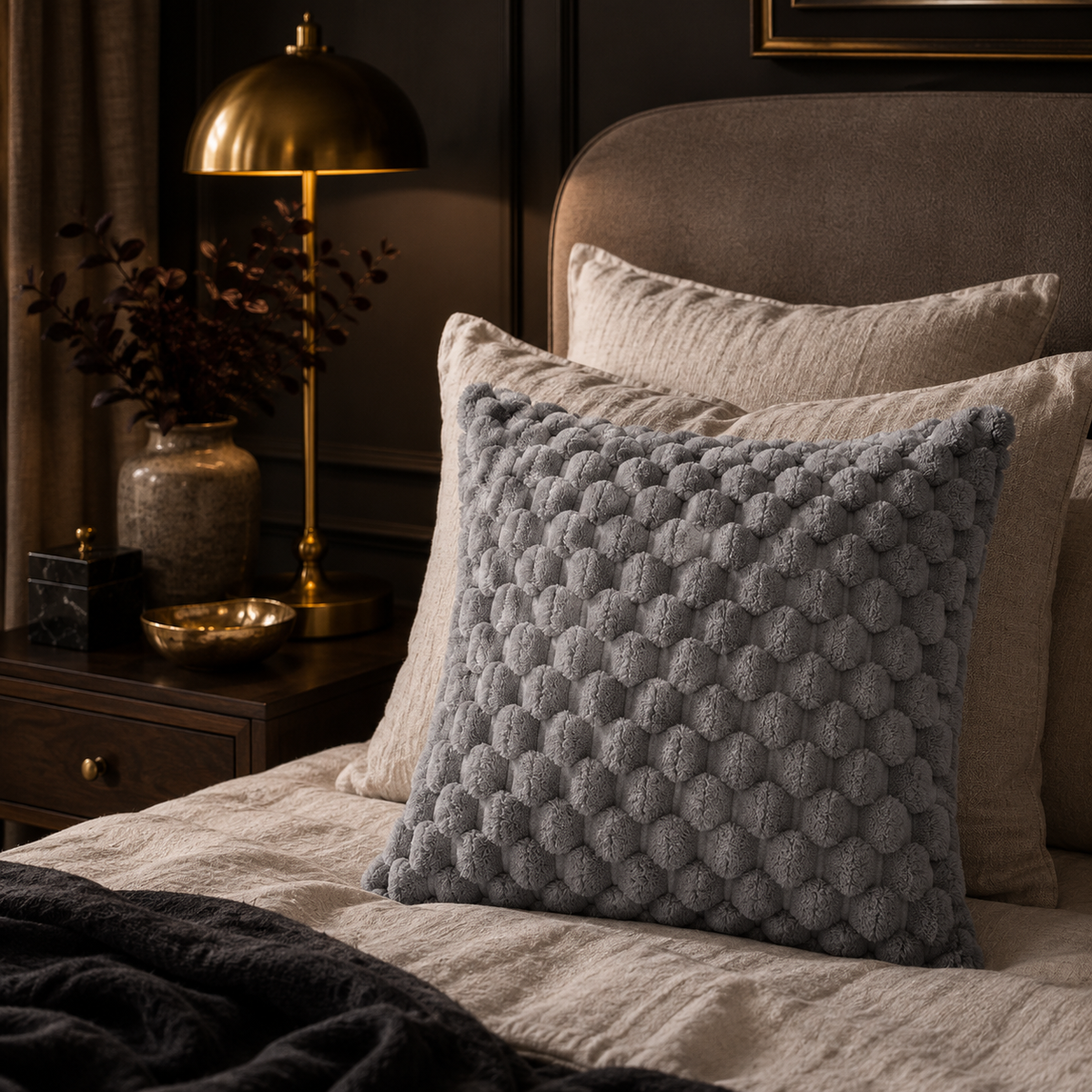 Luxe Plush Grid Cushion Cover