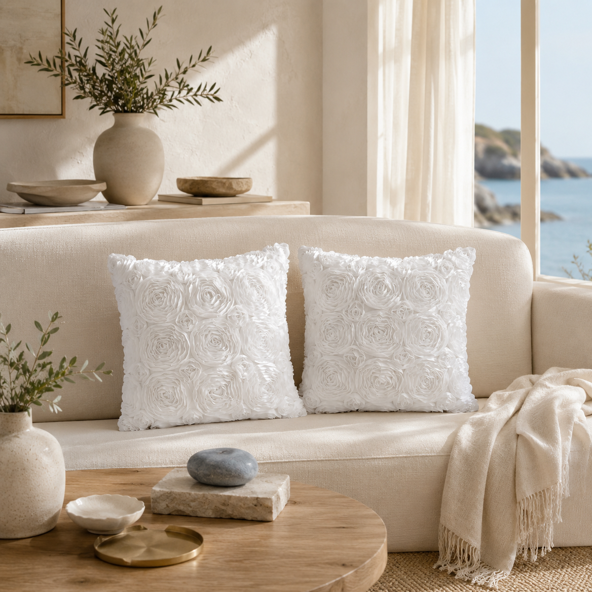 Rosé Bloom 3D Floral Cushion Cover Set