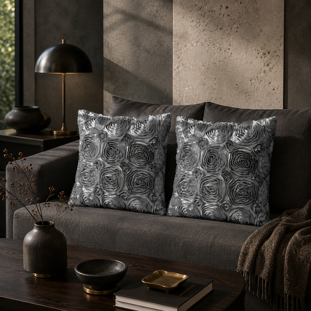 Rosé Bloom 3D Floral Cushion Cover Set