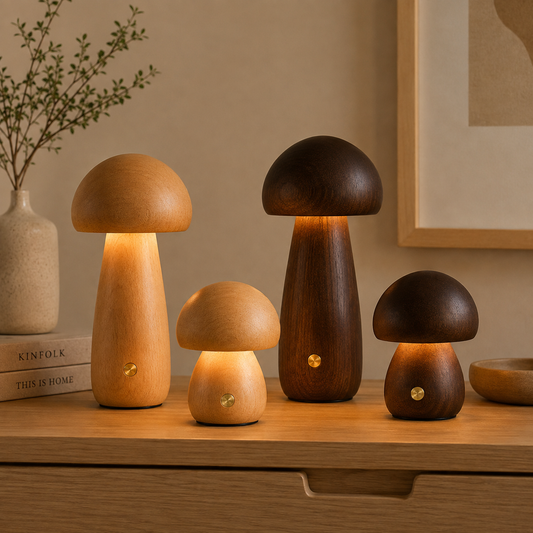 Wooden Mushroom Ambient Table Lamp in a warm interior