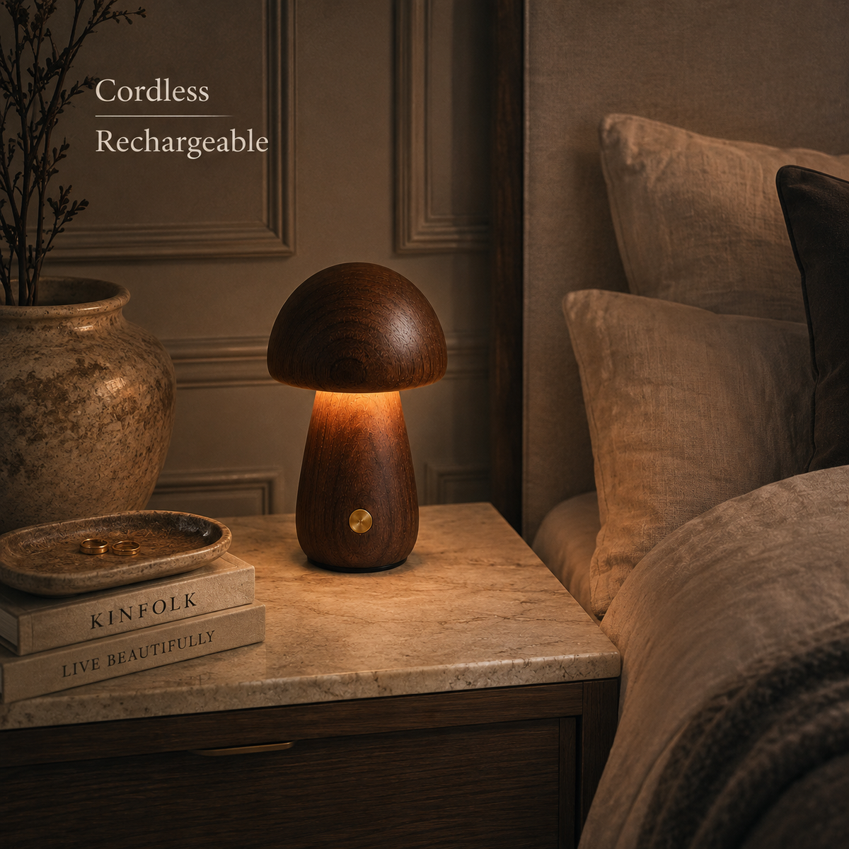 Wooden Mushroom Ambient Table Lamp