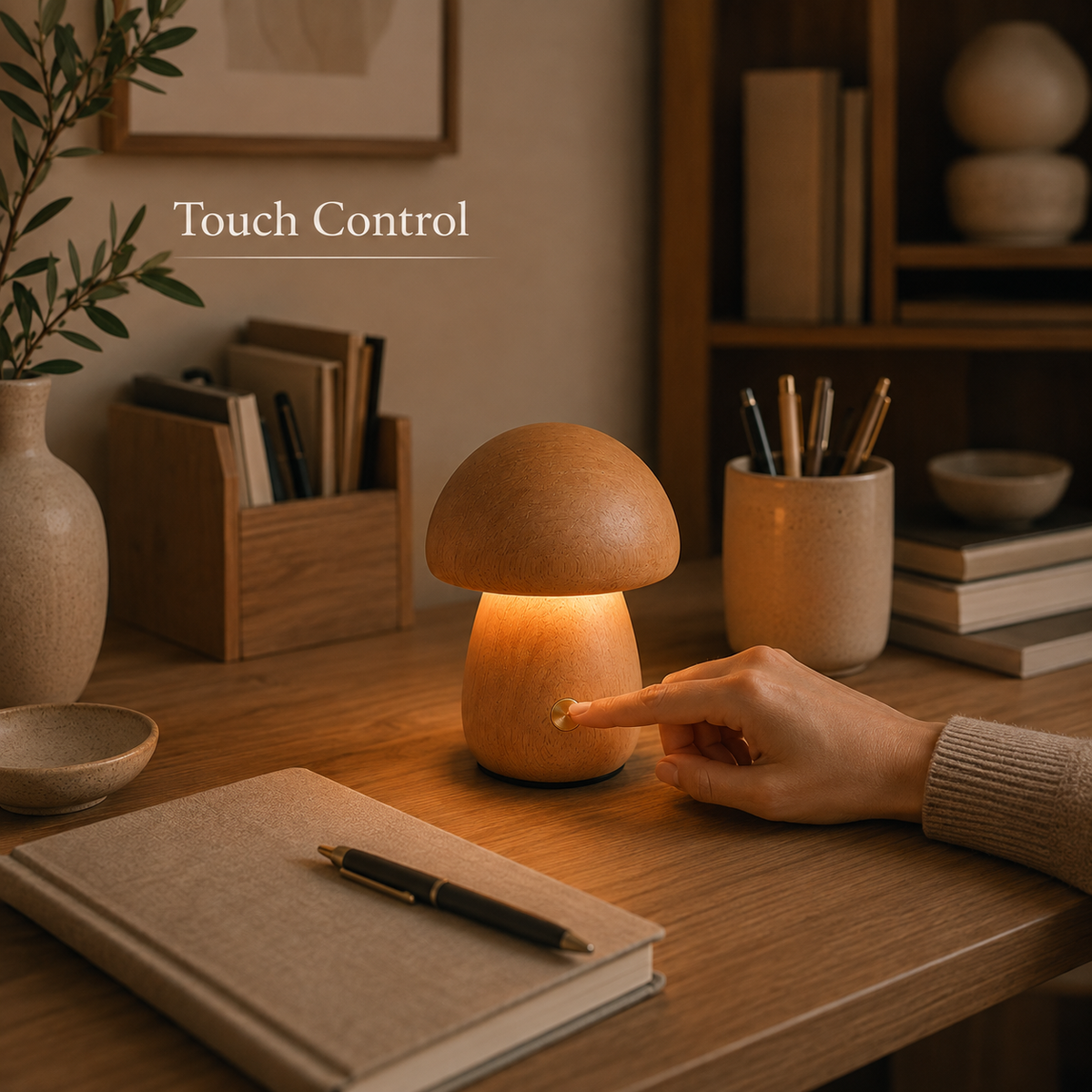 Wooden Mushroom Ambient Table Lamp