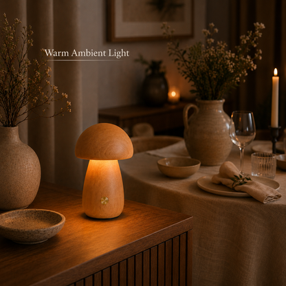 Wooden Mushroom Ambient Table Lamp