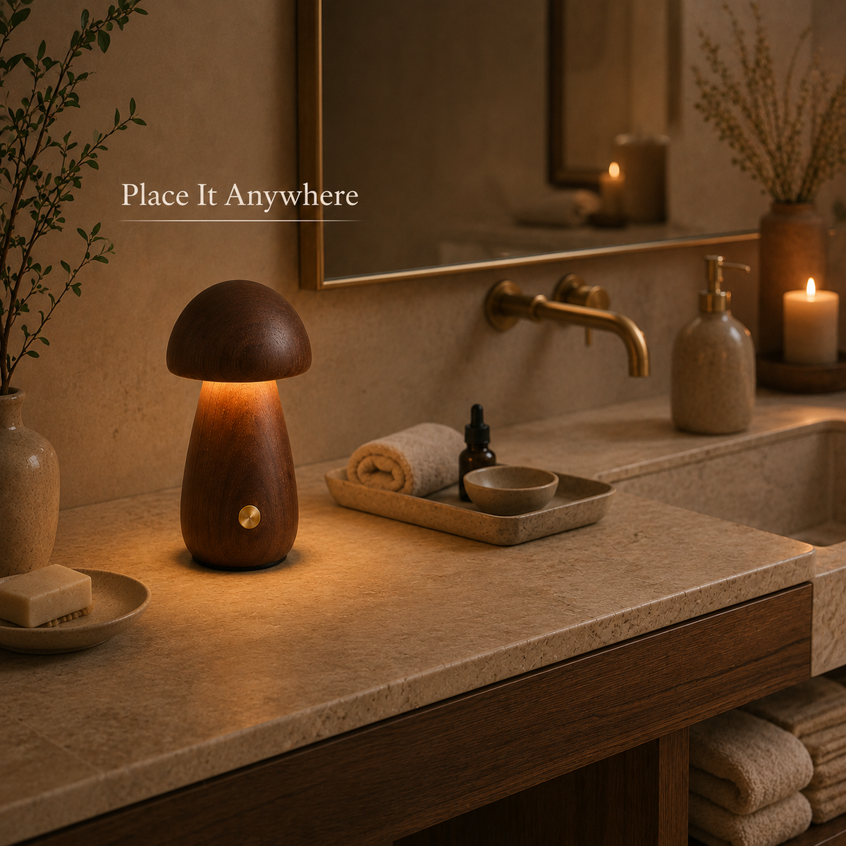 Wooden Mushroom Ambient Table Lamp