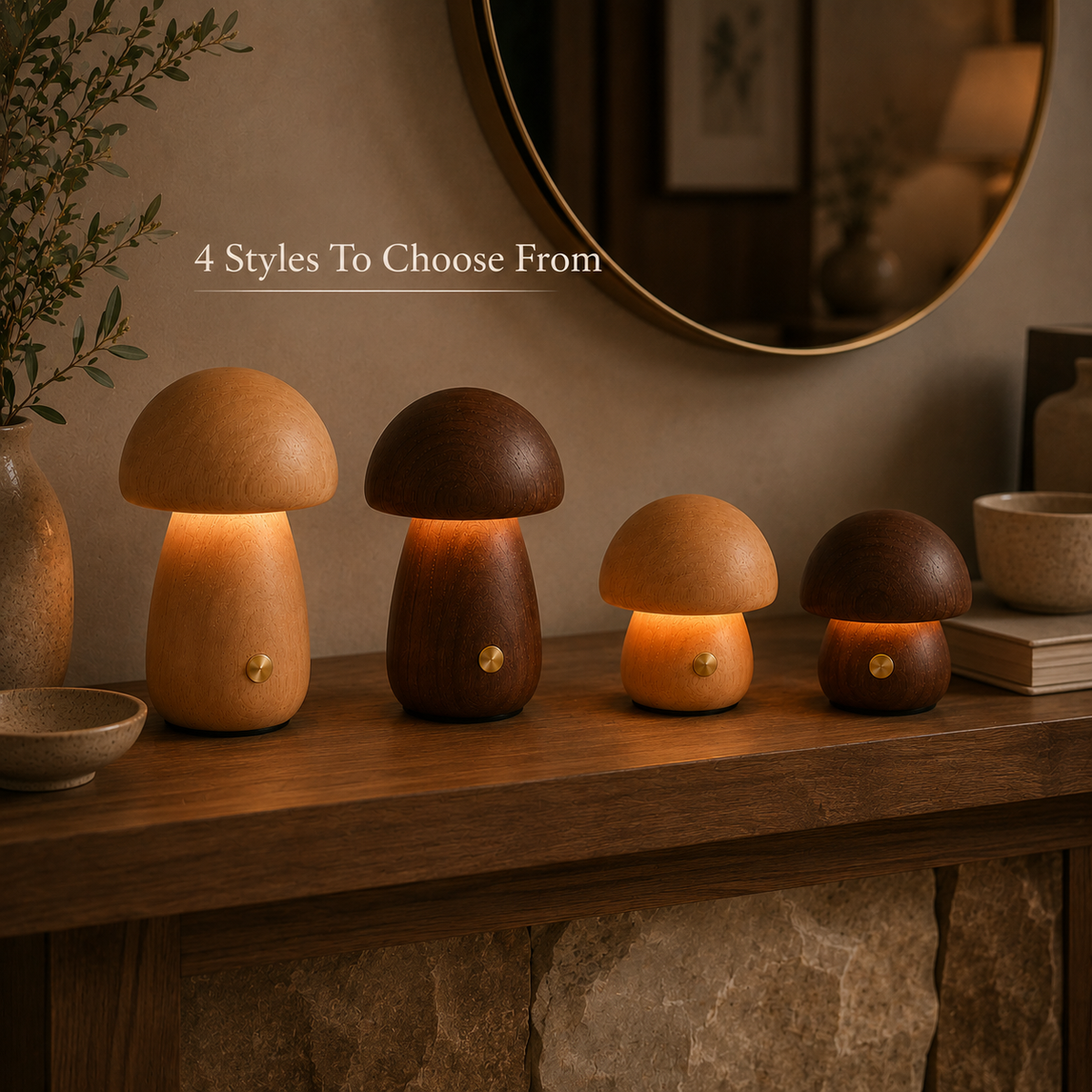 Wooden Mushroom Ambient Table Lamp