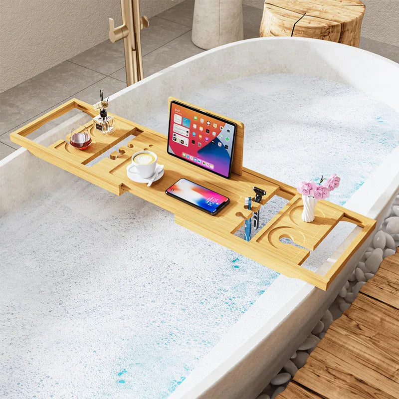 Bamboo bath tray lifestyle view