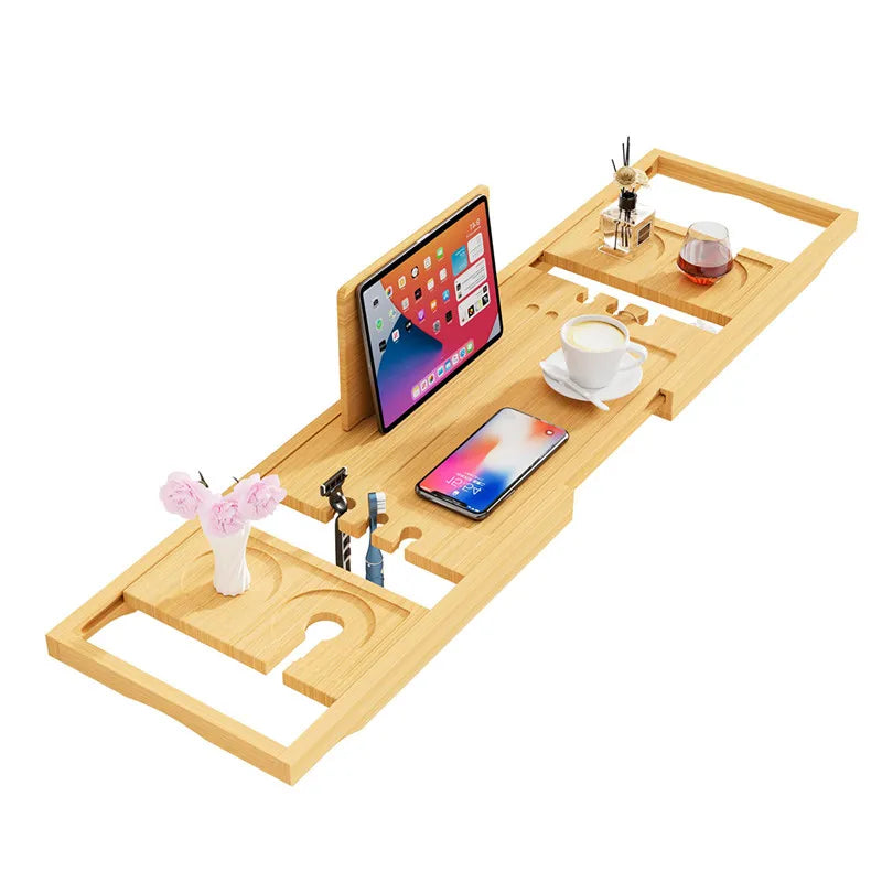 Expandable bamboo bath tray detail