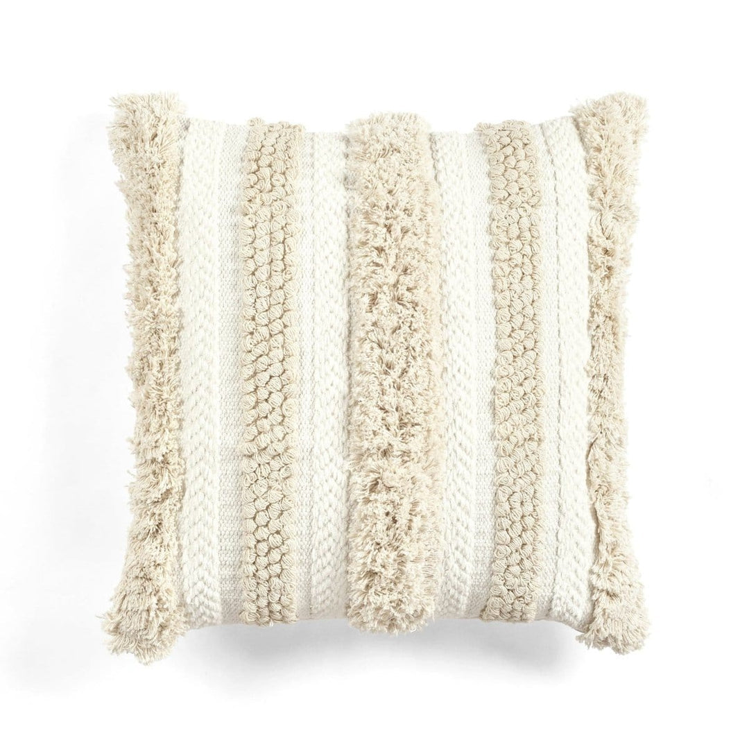 Ivory tufted cotton decorative pillow cover, 20 by 20 inches