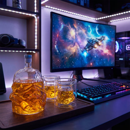 Stormtrooper Helmet Whiskey Decanter Set – 750ml Glass Bottle with 2 Double-Wall Glasses
