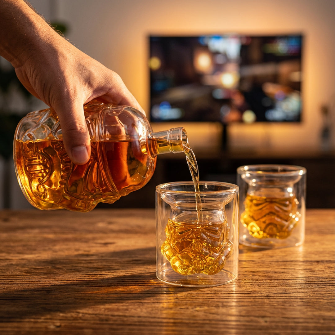 Stormtrooper Helmet Whiskey Decanter Set – 750ml Glass Bottle with 2 Double-Wall Glasses