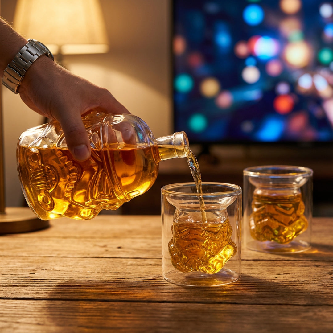 Stormtrooper Helmet Whiskey Decanter Set – 750ml Glass Bottle with 2 Double-Wall Glasses